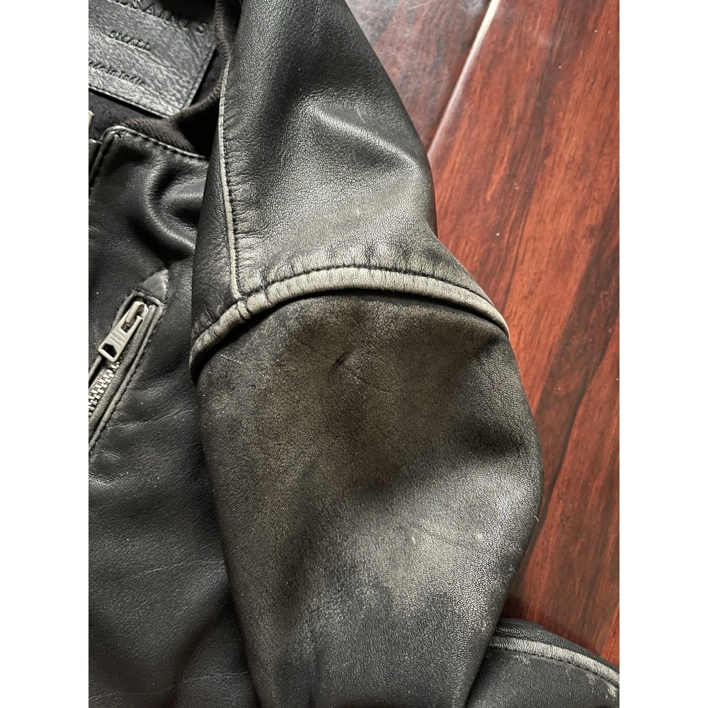 All Saints Kino Oversized Leather Bomber Jacket Black Mens Size Small MSRP $599 - Picture 9 of 13